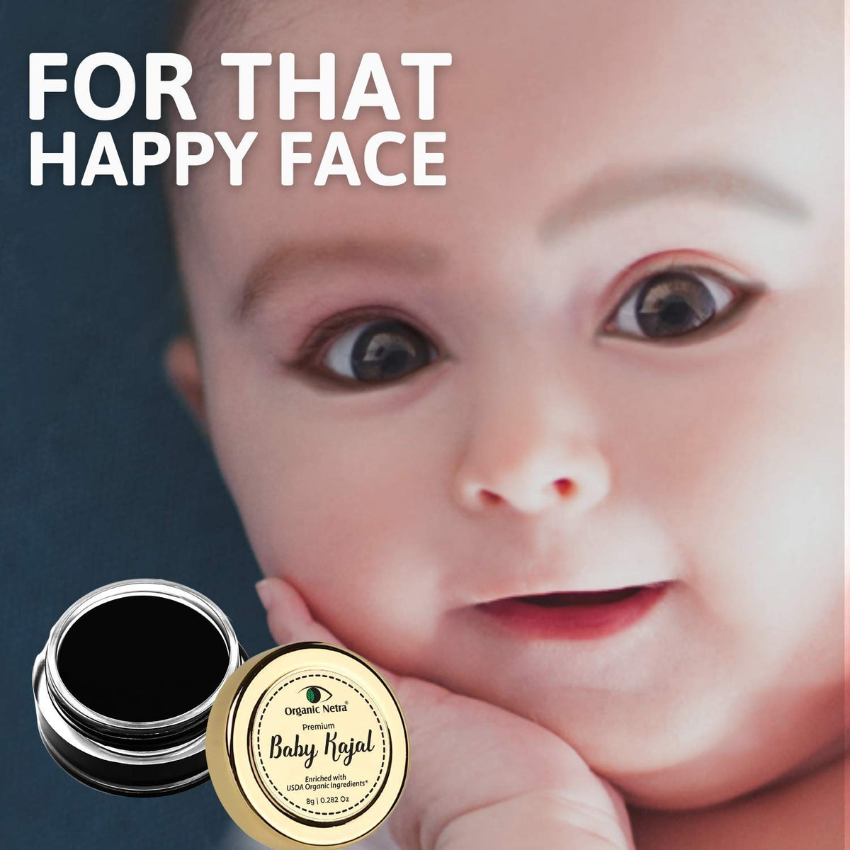 Dhyat Organic Netra® Baby Kajal - 100% Natural, Enriched with Certified Organic Ingredients, Chemical-Free Kajal, Water Resistant and Long Lasting - 8g