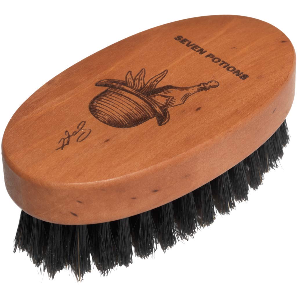 SEVEN POTIONS Seven Potions Boar Bristle Beard Brush For Men — Made of Pear Wood with Soft Second-Cut Boar Hair — Soft Bristles To Tame and Soften Your Facial Hair