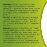 Organic Herbal Remedies 100ml White Willow Tincture