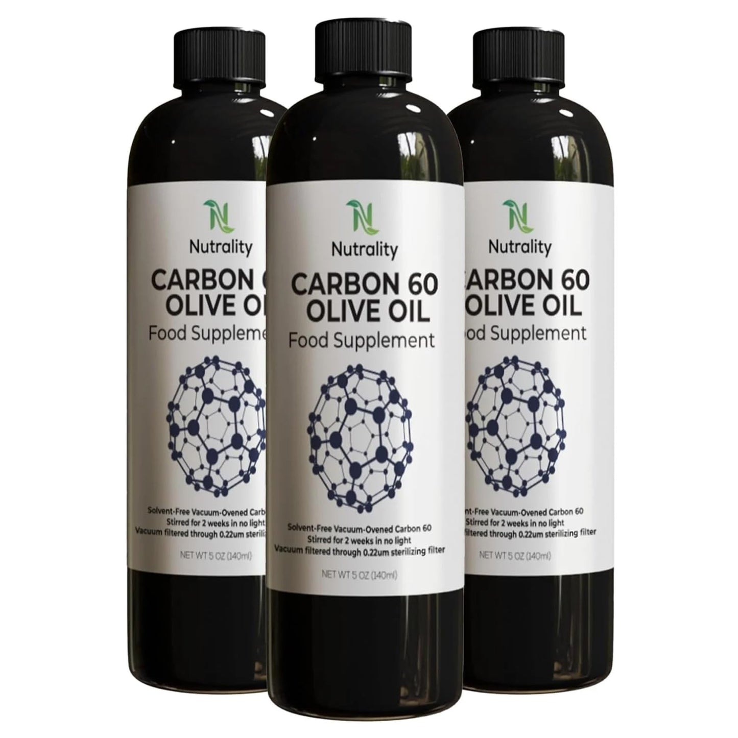Nutrality Carbon 60 Olive Oil Food Supplement | 99.9% Solvent-Free Pure Formula | For Men & Women | 140ml | 3 Pack Bundle