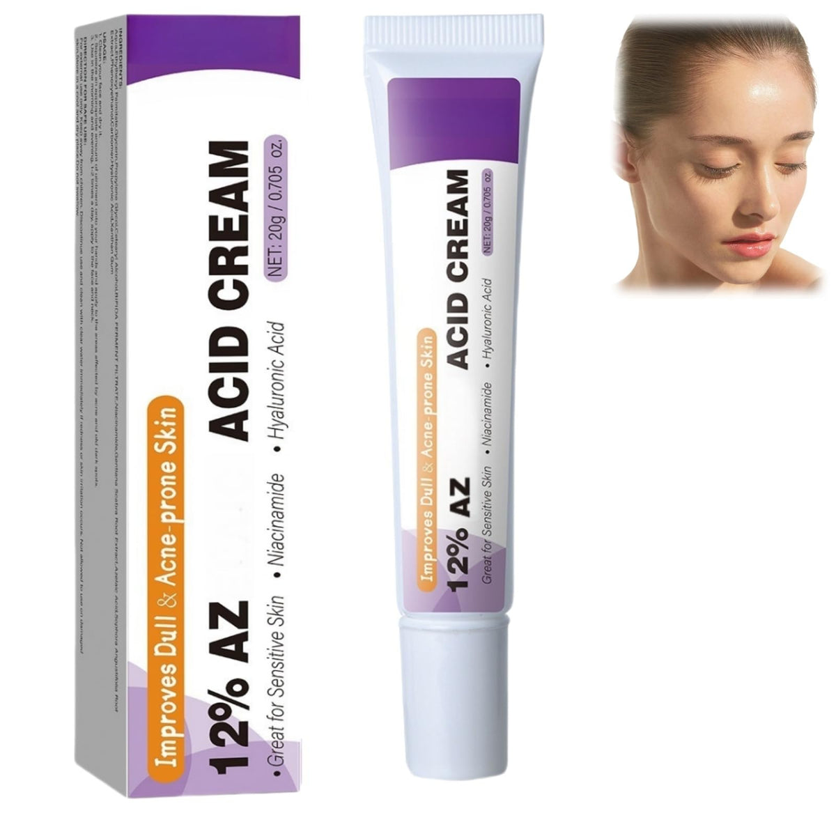 QinZiEn Acid Face Cream,Acid 12% Facial Serum Cream,Acne Treatment for Face,Skincare with Niacinamide & Vitamin C,Acne Scar Removal Cr/eam Night Serum for Face,Dark Spot Serum Crea/m,Acne Moisturiser,20g