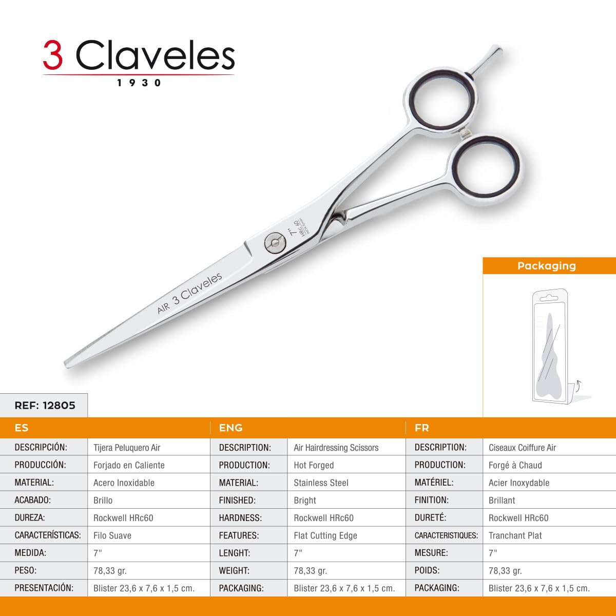 3 Claveles Air 7" Hairdressing Scissors