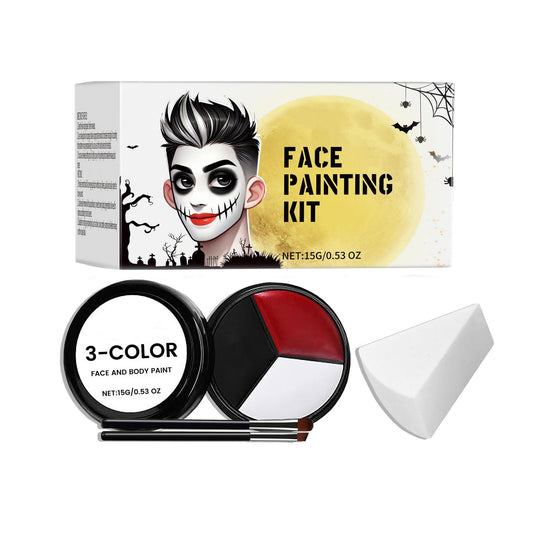 Generic Black White Red Face & body Paint, 3 Colors Clown Makeup Kit with Sponge and Brush, Halloween Cosplay Face Body Paint for Joker Devil Zombie Vampire Skeleton Special Effect Makeup and Costume Party