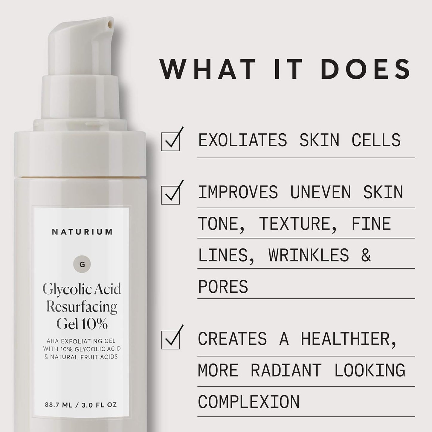 Naturium Glycolic Acid Resurfacing Gel 10%, AHA Exfoliating Gel with Natural Fruit Acids | 3.0 FL OZ / 88.7 ML