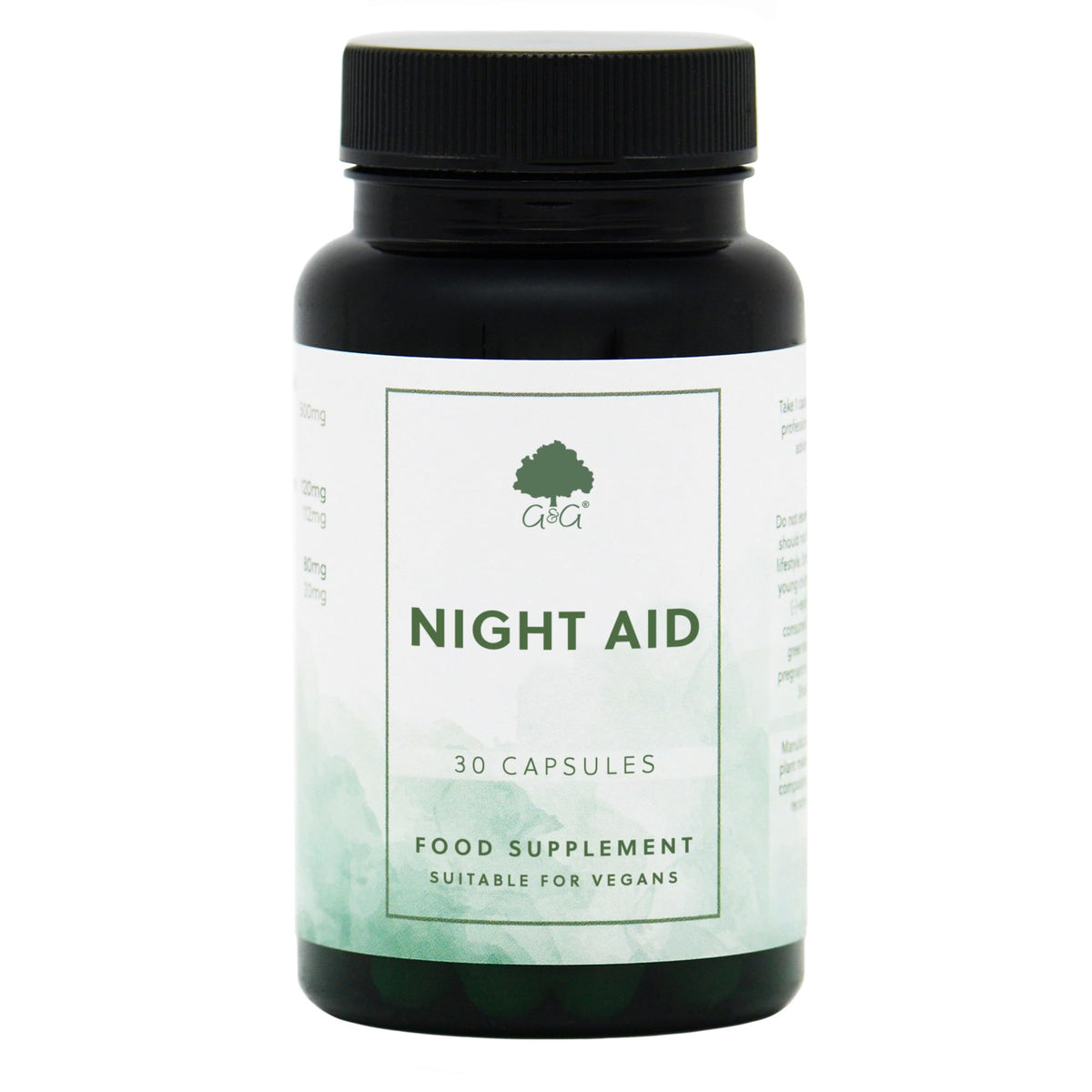 Night Aid - Plant Based Botanical Supplement - Includes L-Tryptophan, Magnesium & Vitamin B6-30 Vegan Capsules - Non-GMO, Made in the UK - G&G Vitamins