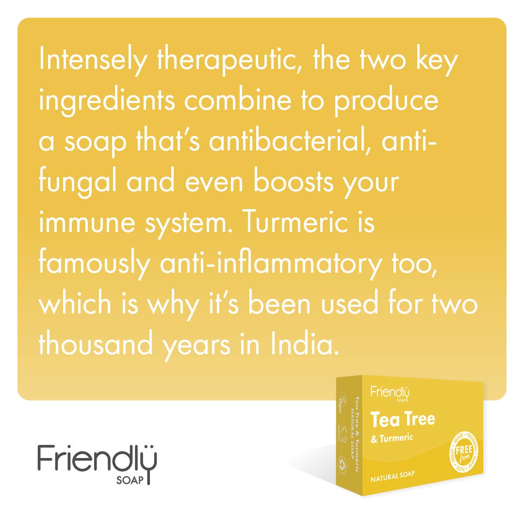Friendly Soap Handmade Natural Tea Tree & Turmeric Soap - Silky, Therapeutic, Antibacterial 95g