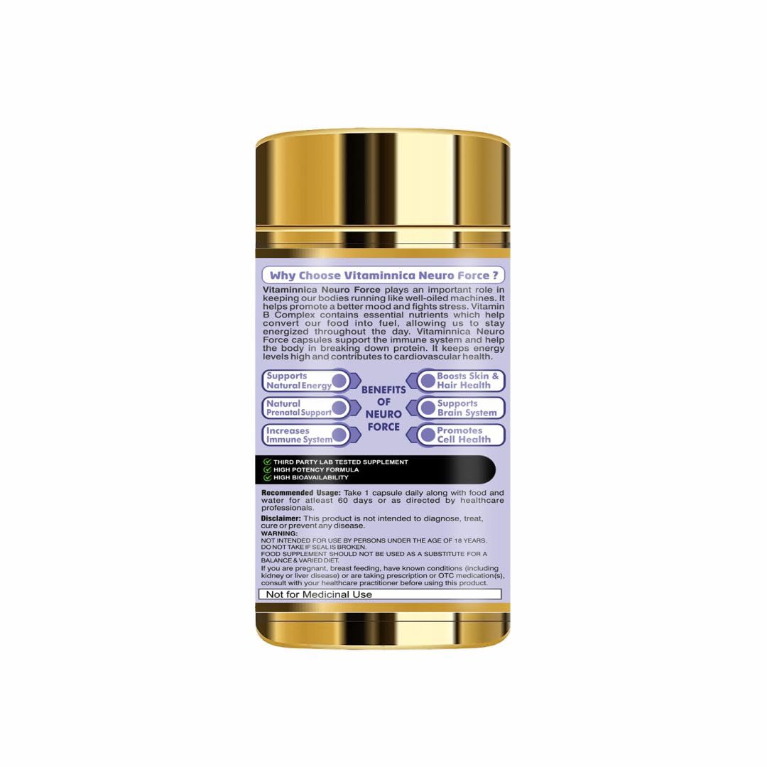 Vitaminnica Because your Health Matters Vitaminnica Neuro Force | Vitamin B-Complex B1, B2, B3, B6, B12 | Energy Levels & Metabolism | 60 Capsules