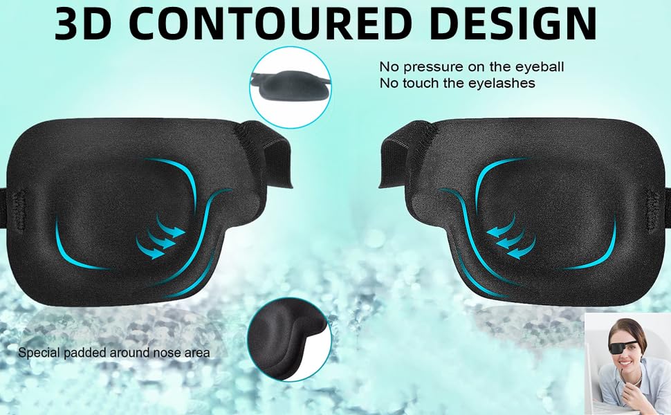 Siganorpy 2Pcs 3D Eye Patches for Left and Right Adults Adjustable Eye Adjustable Medical Eyepatch for Lazy Eye Large Black (Left Eye)