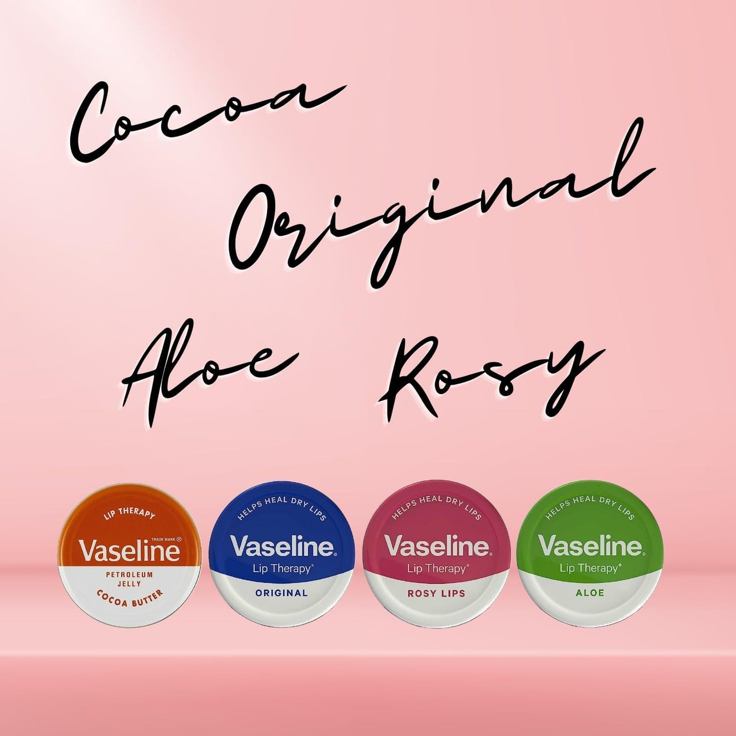 Vaseline Lip Therapy - Petroleum Jelly - Lip Balm - Original, Coco Butter, Alo Vera And Rosy 20g Tin - Soothes Dry Lips - Pack Of 4