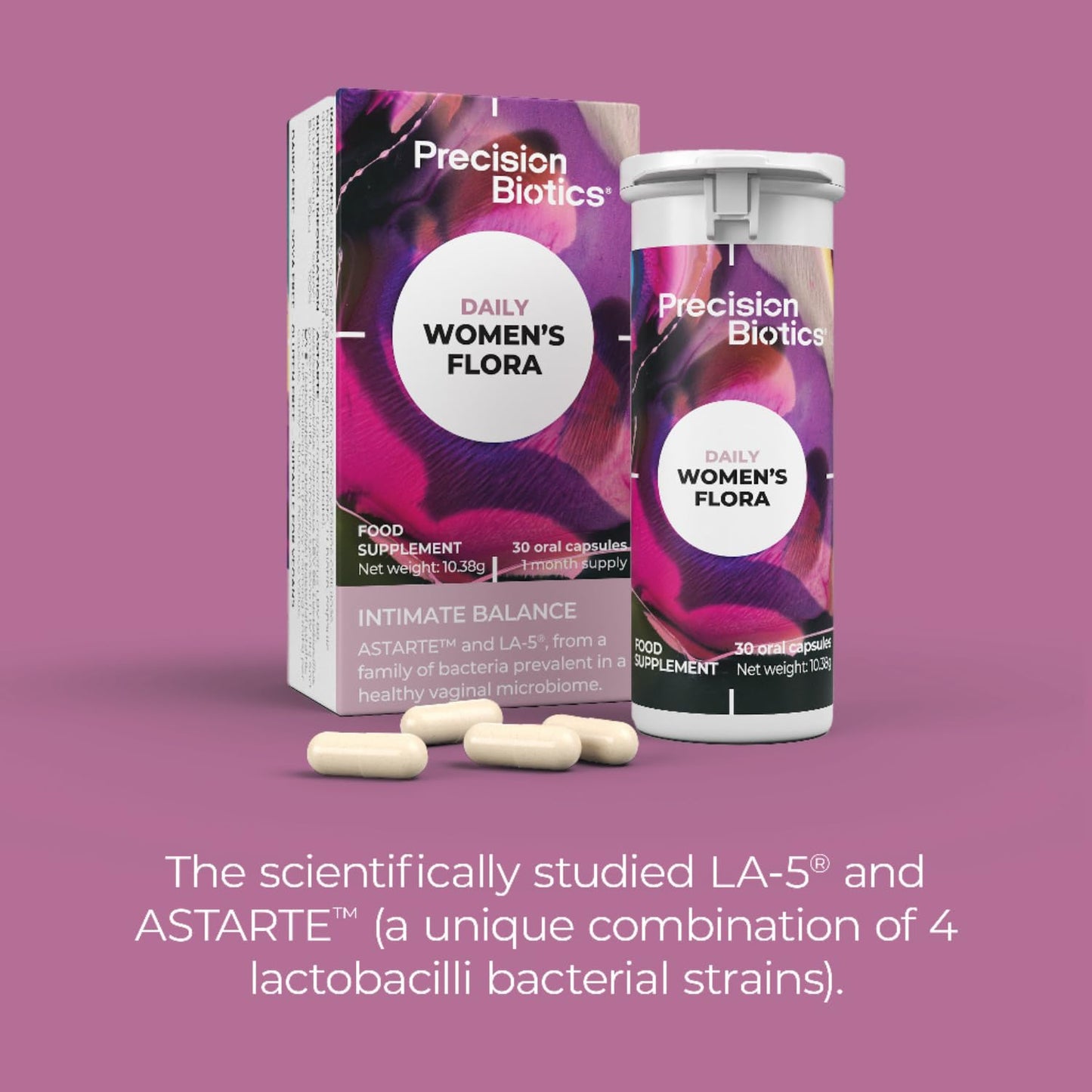 PrecisionBiotics Daily Women's Flora - Probiotics for Women - with Unique Astarte and LA-5 Bacterial Culture Strains - 30 Oral Capsules