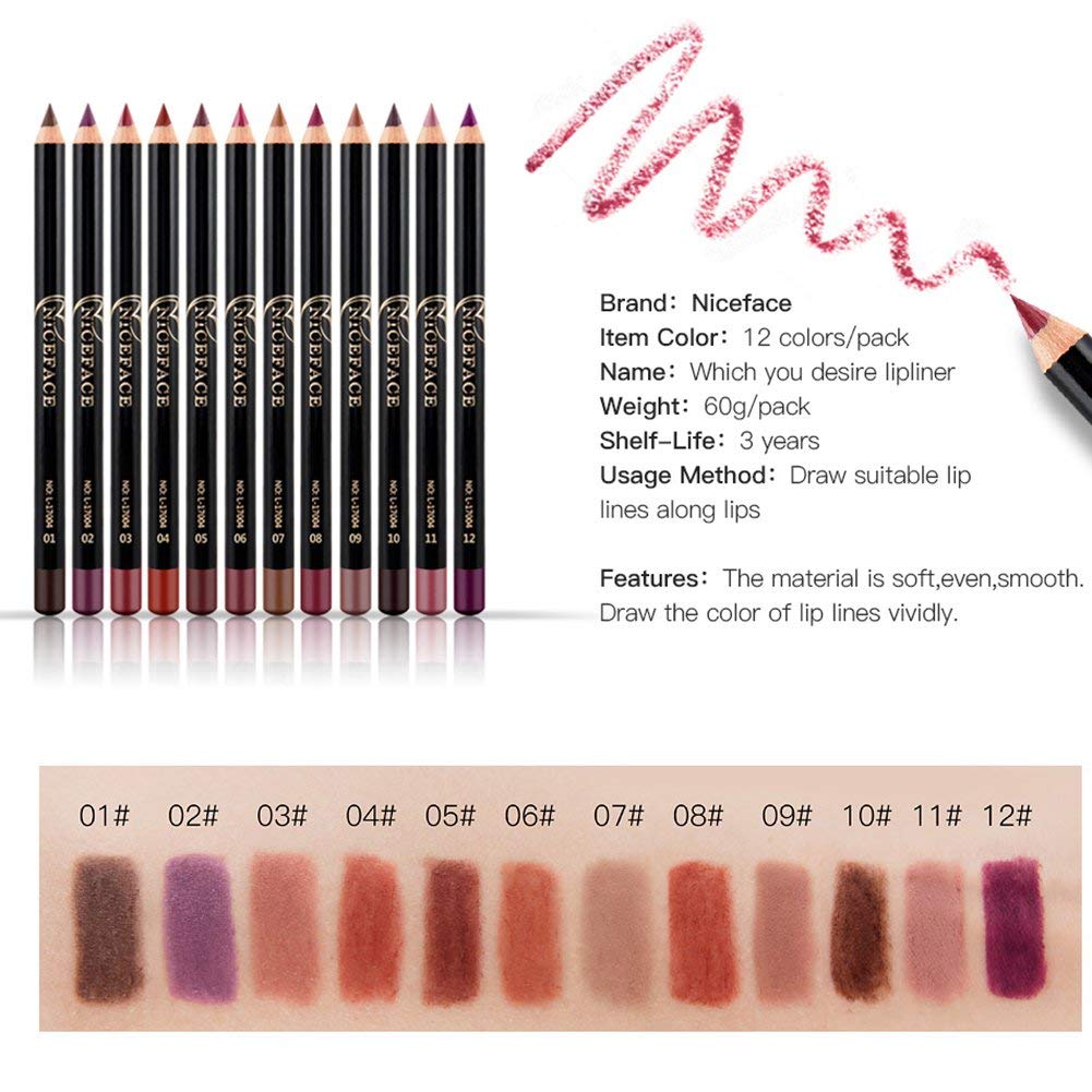 12 Colours Lip Liner Set, 12 Colours Professional Lipstick Lip Liner Waterproof Durable Lip Liner Pencil Lipstick Makeup 12 Colours Lip Liner Waterproof Lip Liner Set