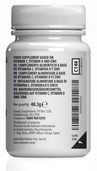 Simply Supplements Vitamin C, D and Zinc Capsules for Immunity Support | One-a-Day Formula | 120 Fast Release Capsules = 4 Months’ Supply | Vegan Friendly | Manufactured in The UK