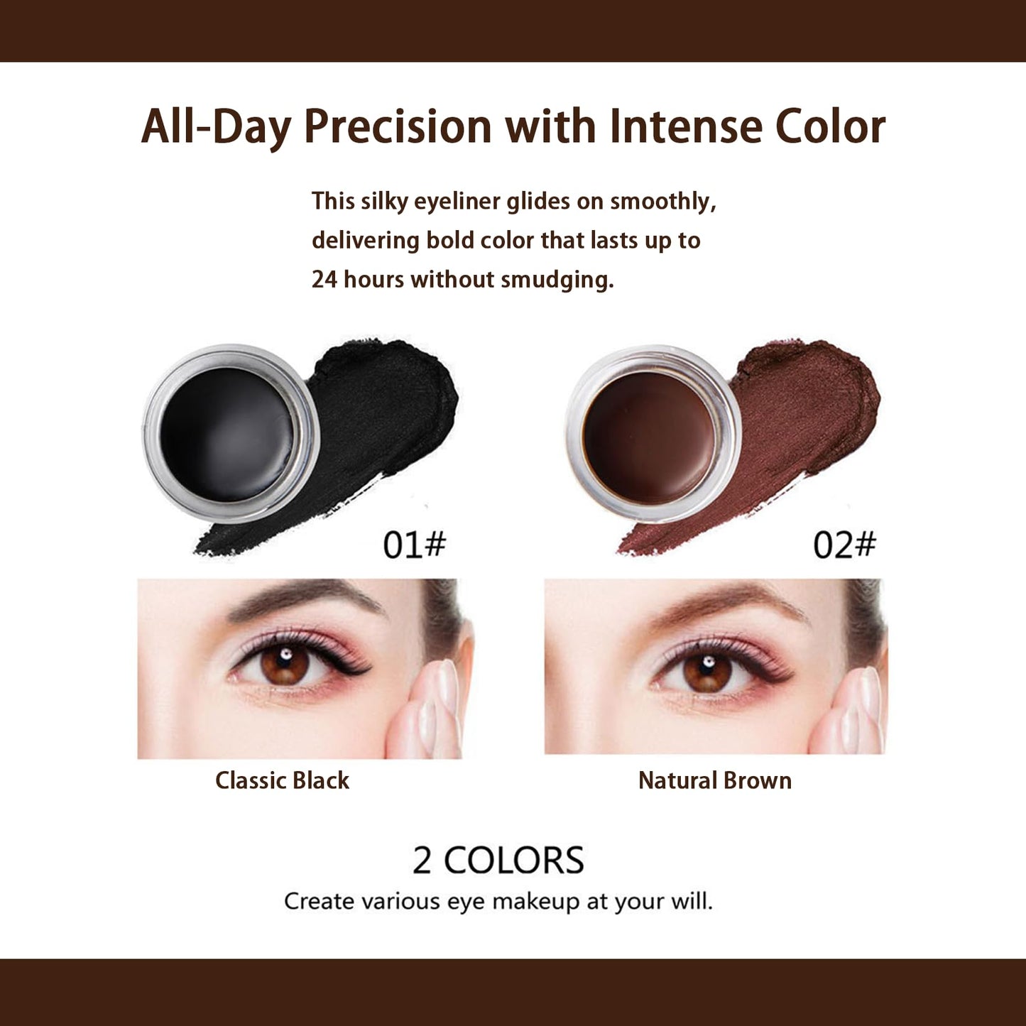 Mikloven 2PCS Waterproof Gel Eyeliner Pot with Brush (Black & Brown), Smooth High-Pigment Matte Cream Eyeliner, Long-Lasting Smudge-Proof Eye Liner for 24H Eye Makeup