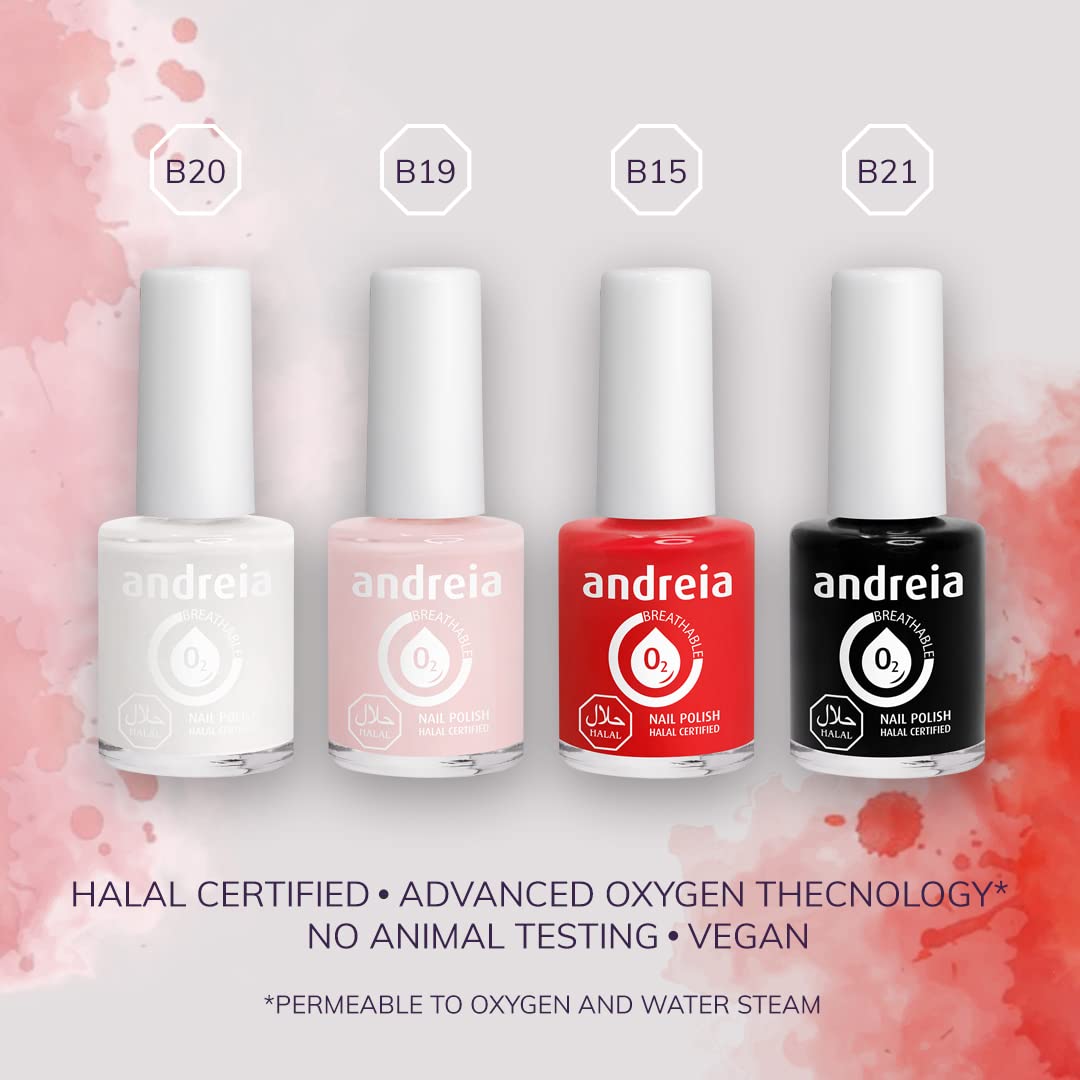 Andreia Halal Breathable Nail Polish - Water Permeable Nail Polish - Glossy Halal Nail Polish Vegan and Cruelty-Free - B20 Pearl White - Shades of Clear and Blue 10.5 ml