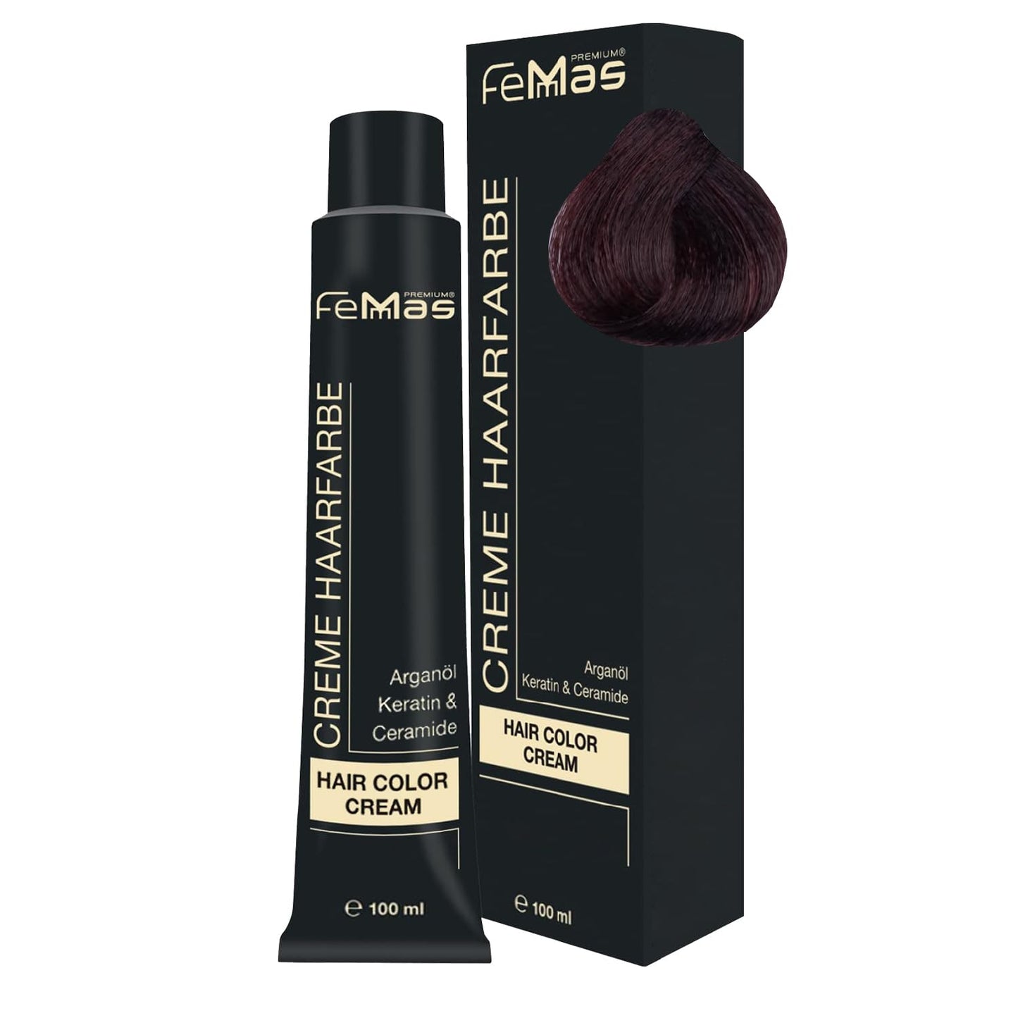 Femmas Hair Colour Cream, 100 ml Hair Colour with Argan Oil, Keratin & Ceramide (Dark Brown Red 3.6)