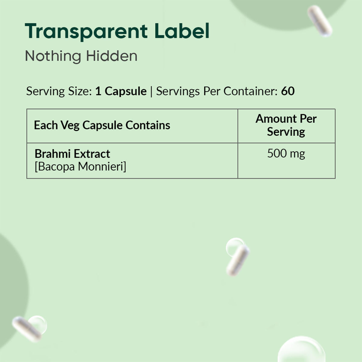 AMBROSIAL Bacopa Monnieri Brahmi Capsules - 500mg 60 Tablets | | Bacopa Extract | Non - GMO | Gluten & Allergen Free | Brain Supplement | 100% Natural Ingredients | By Ambrosial