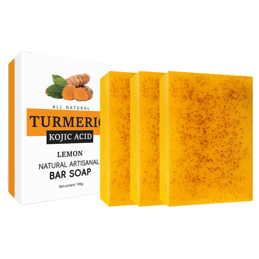 ISBEAUSOLS Turmeric Soap Bar for Women - Turmeric & Kojic Acid Soap - Natural Soap - Tumeric Soap,Acne,Dark Spots,Hyperpigmentation, Smooth Skin - Turmeric & Kojic Acid Bar Shop - 100g*3PCS