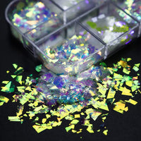jmeowio Holographic Mermaid Nail Art Glitter Flakes JMEOWIO 12 Grids Holographic Nail Foil Gradient Bright Iridescent Ice Slag Nail Sequins Paillettes Summer Nail Art Decoration for Women Girls