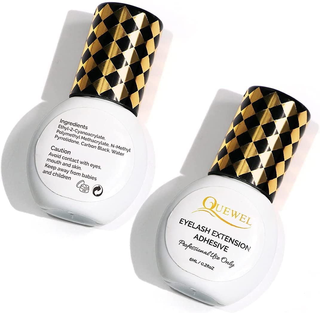 QUEWEL Eyelash Extension Glue 6ML Strong Black Lash Glue 1-2 Sec Quick Drying Professional Lash Extension Glue for Sensitive Retention 7-8 Weeks Eyelash Glue