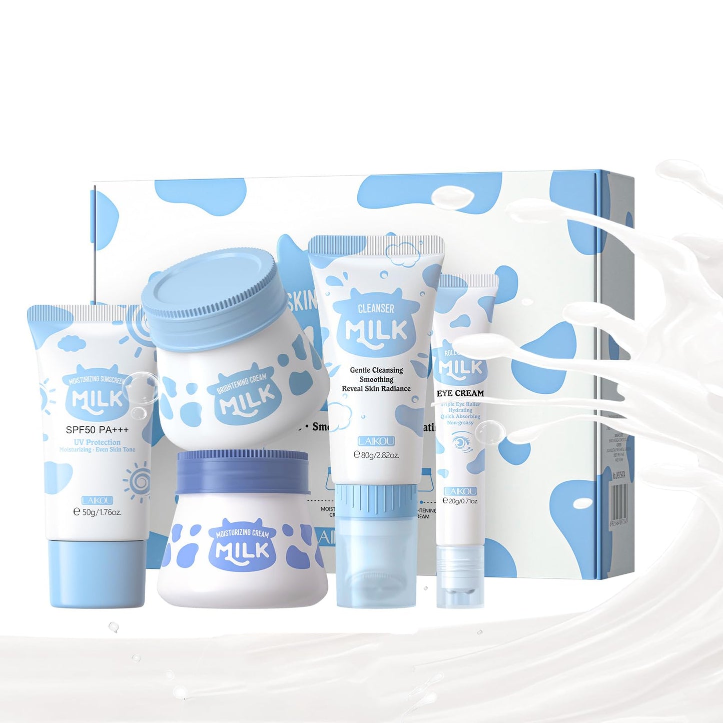 Ninnyi 5 PCS Milk Skincare for Kids Set, Deep Hydrating Moisturizer Sunscreen Teen Skin Care Set