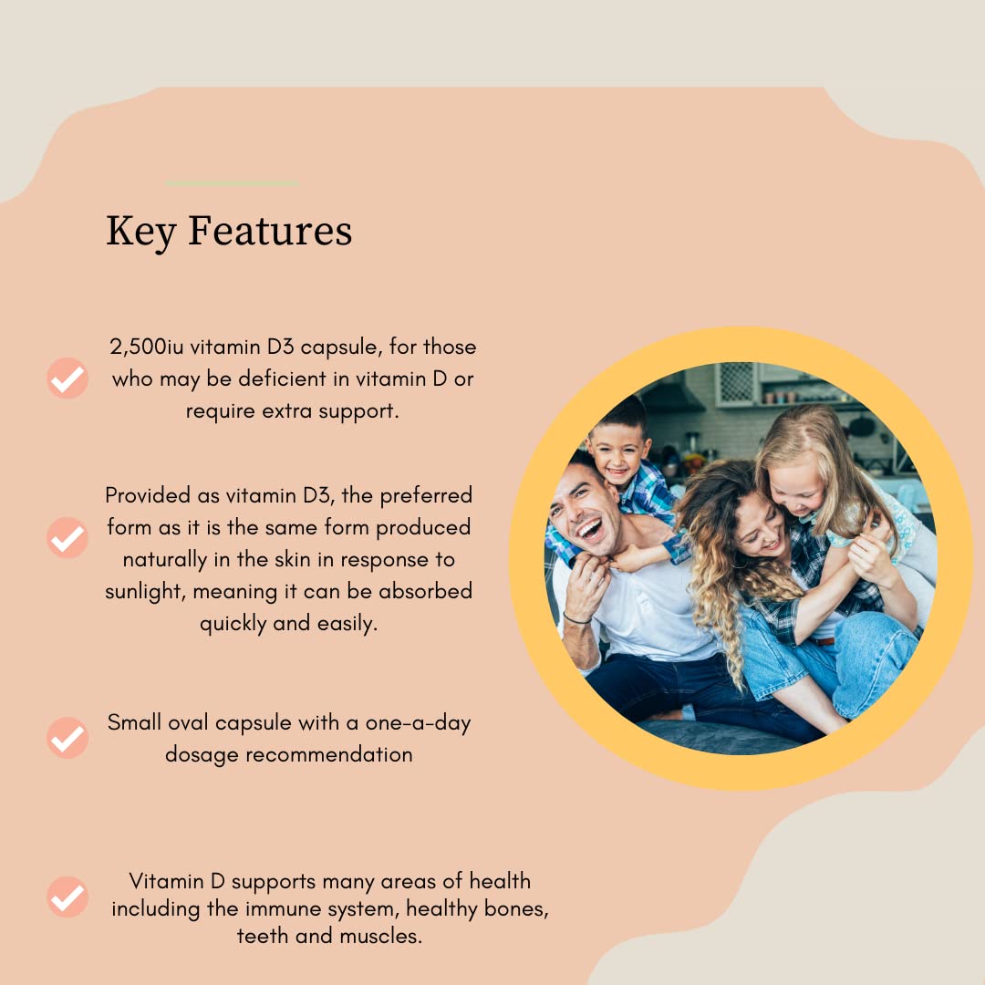 SunVit-D3 High Strength Vitamin D 2500iu Capsules - Cholecalciferol Vitamin D Capsules Support the Maintenance of Bone, Teeth, Muscle & Immune System | UK Made & GMP Approved - D3 Vitamins 28 Capsules