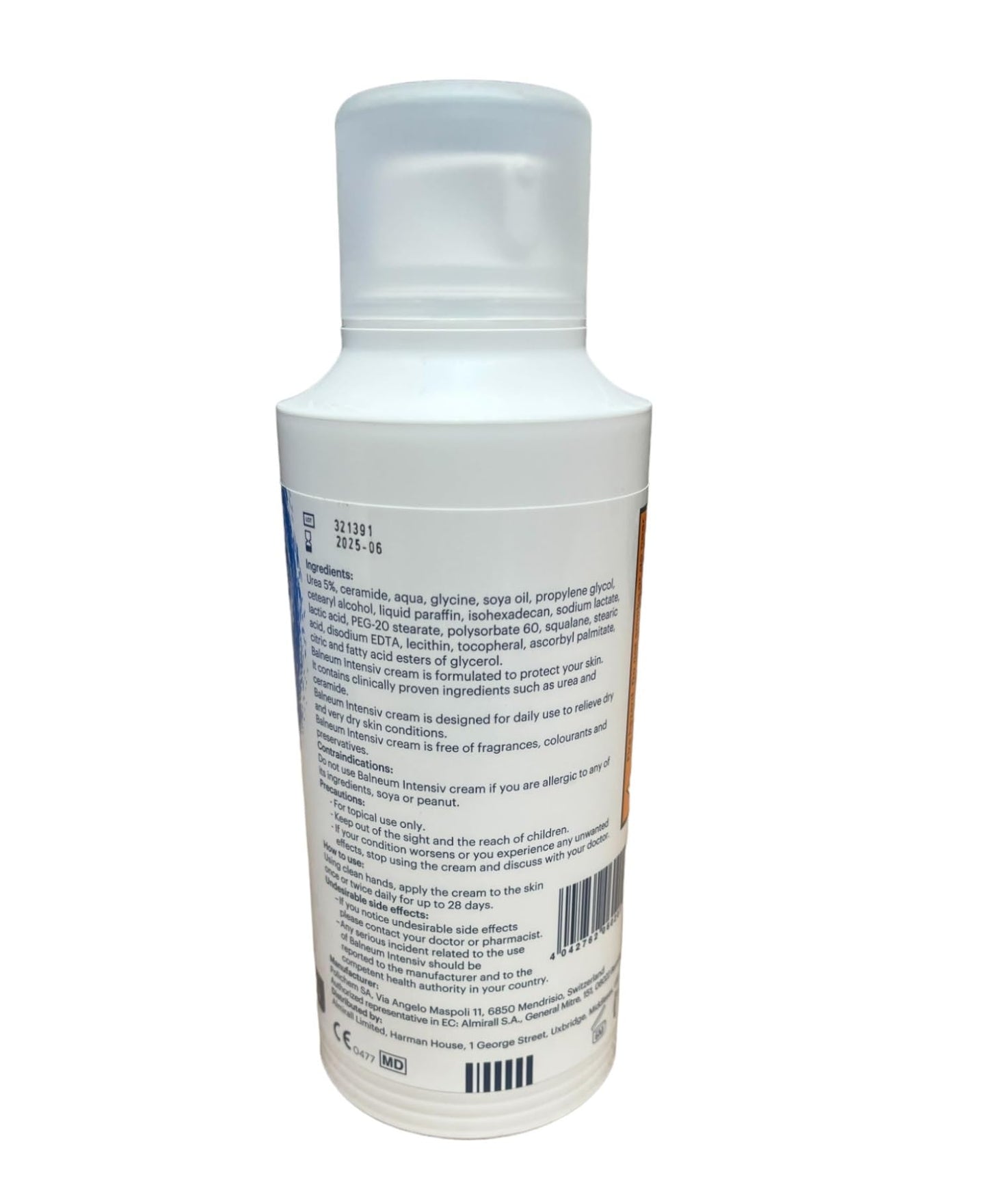 Balneum Intensiv Cream - Moisturisation and Hydration for Dry Skin - Formula with Urea and Ceramide - Suitable for Eczema and Dermatitis - for Men and Women - 500ml