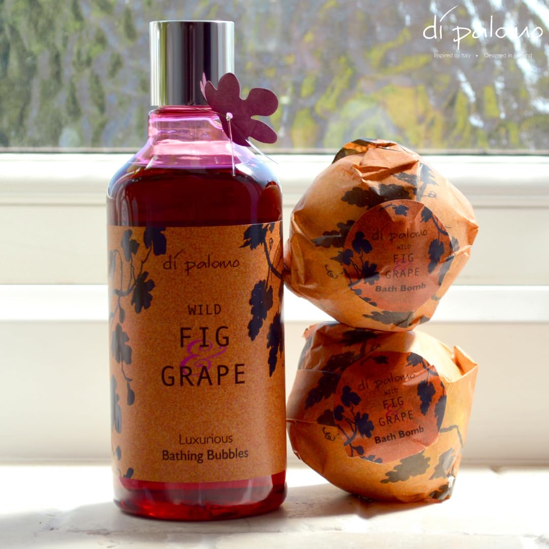 Di Palomo Vegan Wild Fig & Grape Indulgent Luxury Bathing Collection. Bathing Bubbles 300ml & 2 Bath Bombs. Bubble Bath Body Wash & Bath Bomb Bath Set. Vegan Bubble Bath & Shower Gel Gifts for Women.