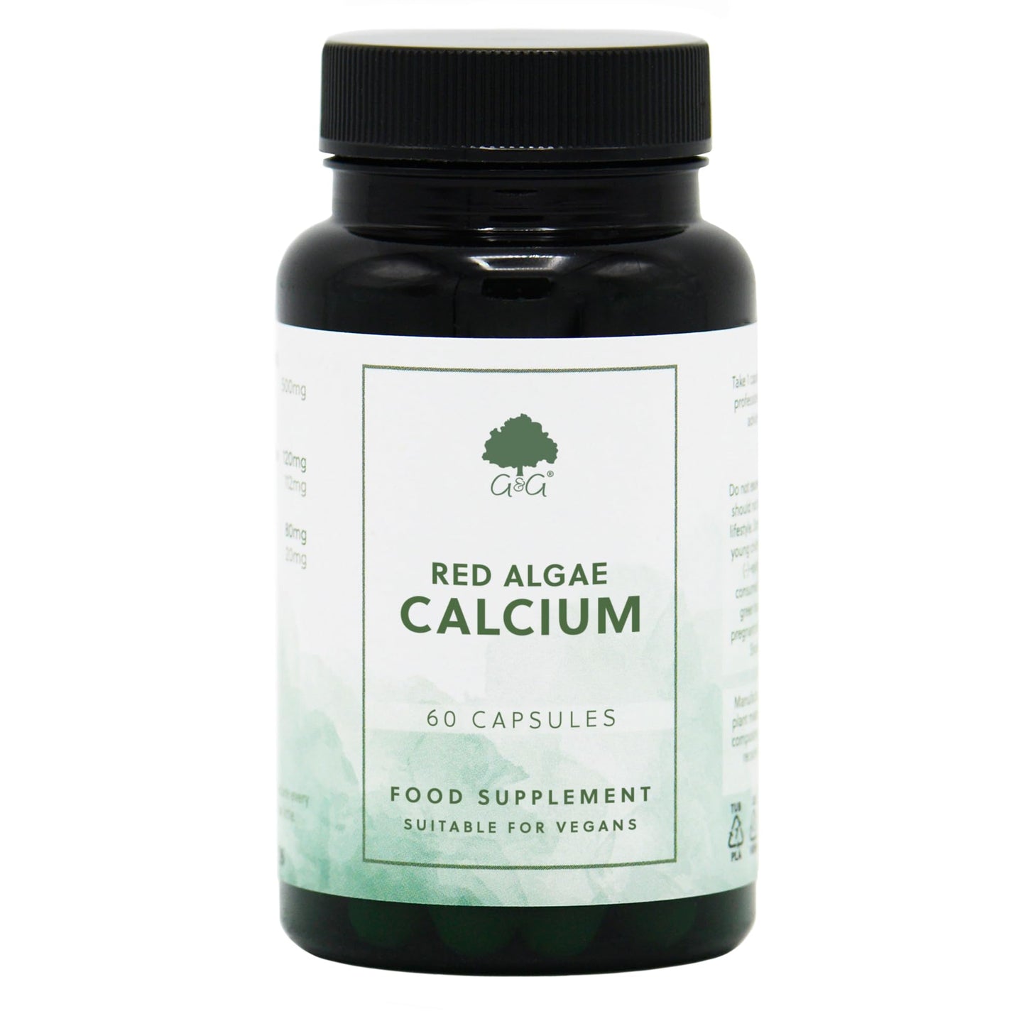 Red Algae Calcium | Natural Source of Calcium | Provides 125mg of Elemental Calcium | 60 Vegan Capsule | G&G Vitamins