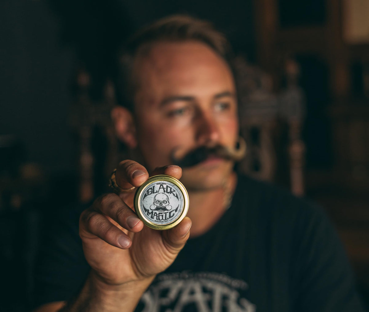 THE VINTAGE GROOMING CO. Black Mustache Wax | Bare Bones | Hide Grey Hair In Beard Or Moustache | Medium Hold 1 oz or 30ml Tin | No Heat Source Required | Unscented