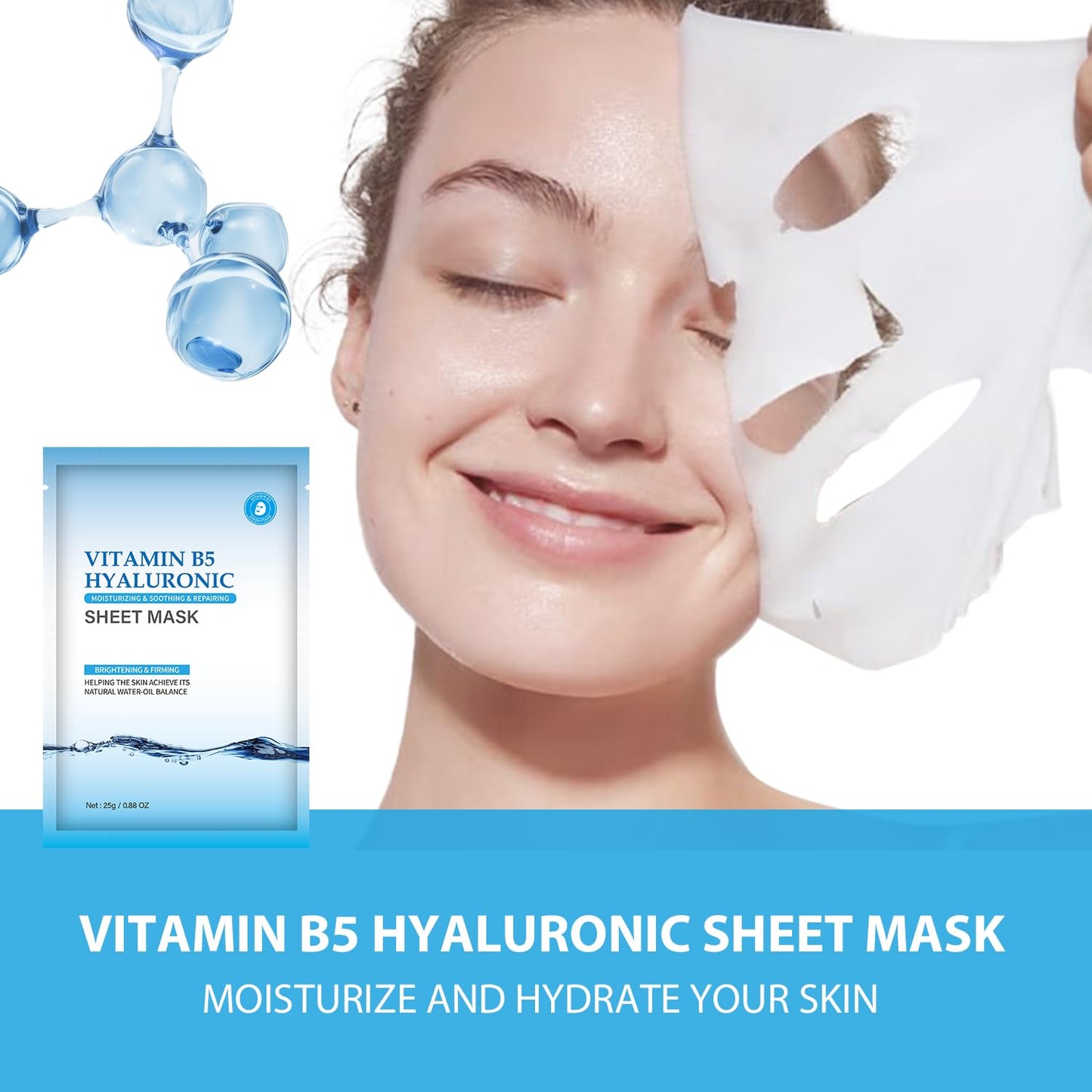 IREV Pack of 10 Hyaluronic Acid Face Masks Skincare with Vitamin B5, Daily Care Face Sheet Mask Hydrating Moisturizing Facial Mask Beauty Face Mask for All Skin