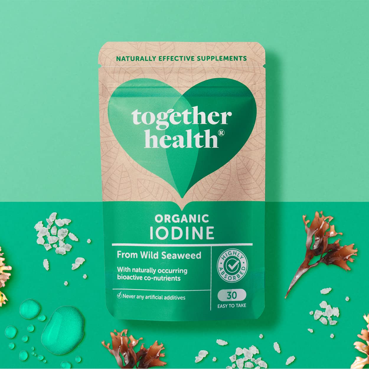 Organic Seaweed Iodine Supplement – Together Health – from Organic Seaweed – Natural Source of Iodine – Vegan Friendly – Made in The UK – Pack of 4-120 Vegecaps