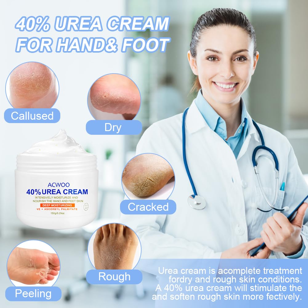 ACWOO Urea Cream 40%, Urea Foot Cream, 150g Urea Cream for Feet, Urea Foot & Hand Cream for Cracked Heels and Dry Skin, Foot Nourishing Frost for Callus Remover, 40% Urea Lotion for Feet