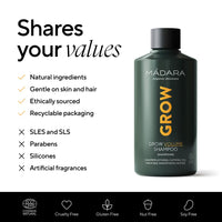 MÁDARA Organic Skincare | Grow Volume Shampoo – 250ml, With caffeine, biotin (B7) and niacin (B3), Fungi-based natural hair growth shampoo for fine, thinning hair, COSMOS natural certified