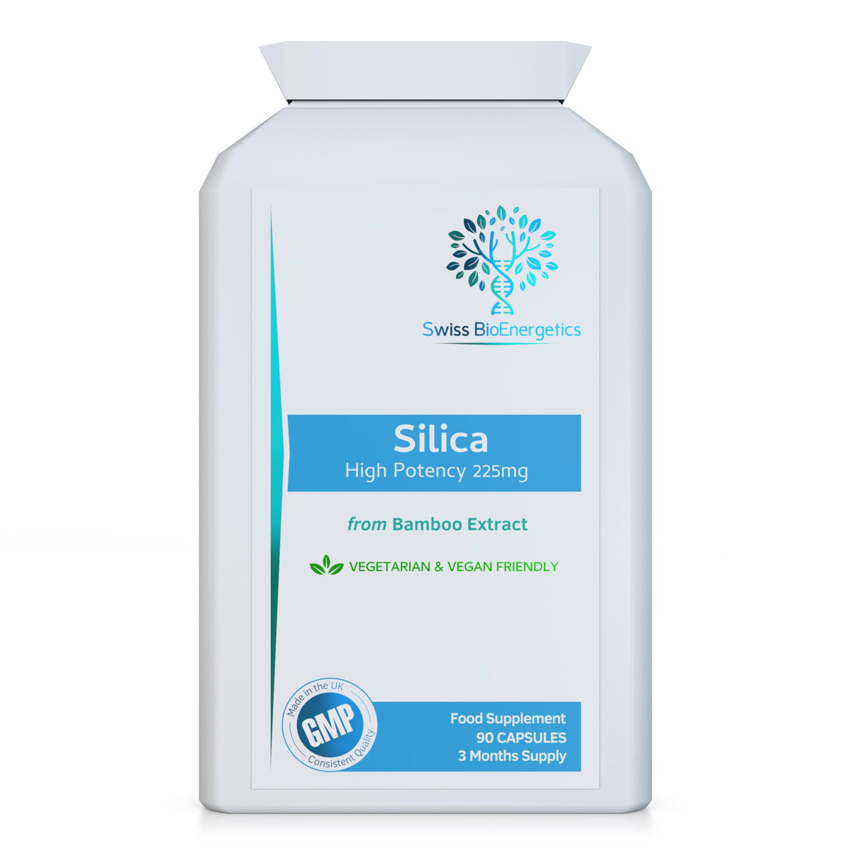 swiss bioenergetics Silica 225mg - A Potent Highly Bioavailable Form - Naturally Sourced from Bamboo Extract - 90 One-A-Day Vegan Capsules – Exclusively Manufactured in The UK