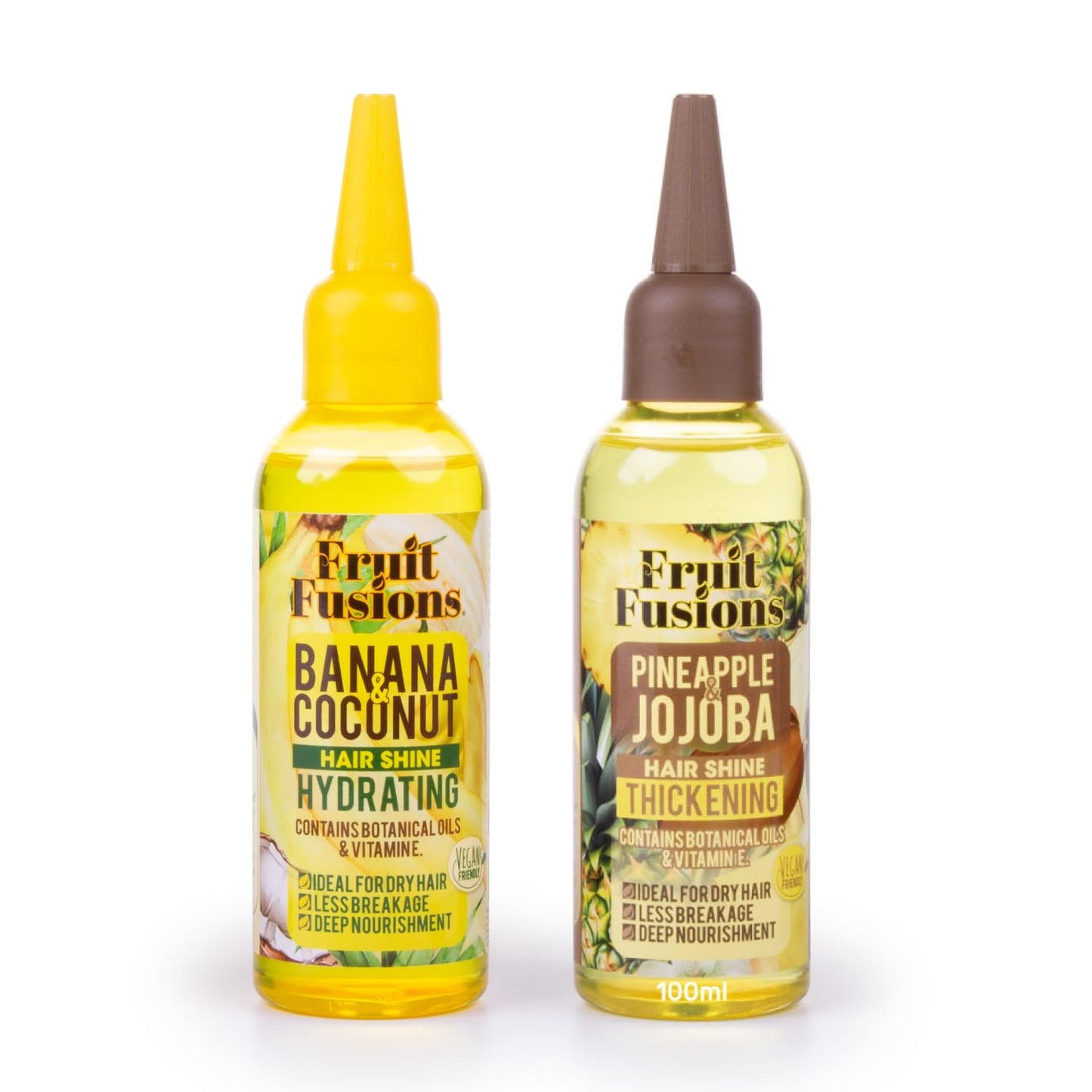 Fruit Fusions Hair Oil Set, Banana Coconut Hydrating and Pineapple Jojoba Thickening, 100ml, for Dry Hair
