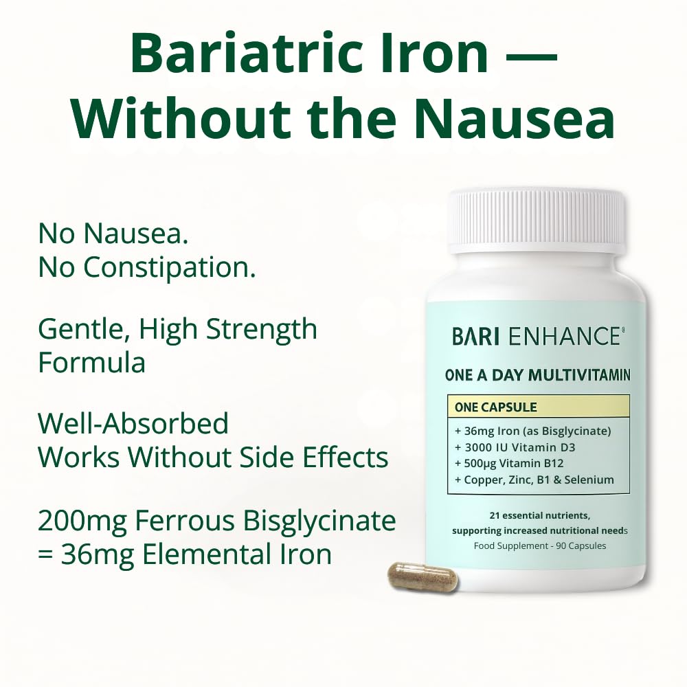 One-A-Day Bariatric Multivitamin with 36mg Iron | 3000iu D3 + 500mcg B12 | Vitamin for Gastric Sleeve | Vitamin for Gastric Bypass | 90 Capsules (3-Month Supply)