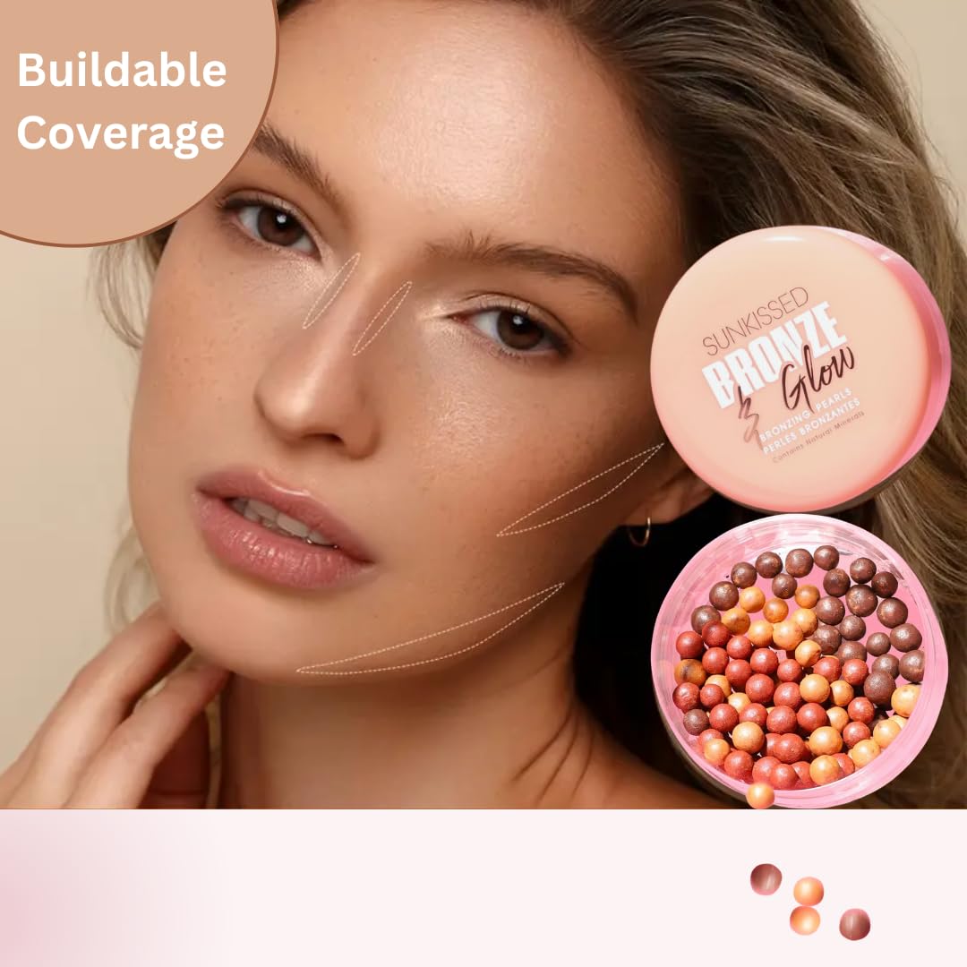 Sunkissed Bronze & Glow Makeup - Includes 2 x 45g Tubs of Sunkissed Bronze & Glow Bronzing Pearls and 1 Soft Bronzing Brush - Bronzer - Vegan-Friendly Makeup Bundle by Kevagh