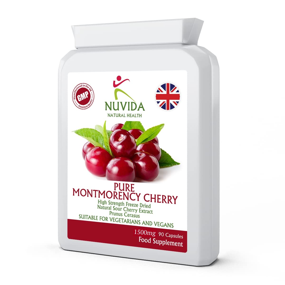 NUVIDA NATURAL HEALTH Montmorency Cherry Capsules / 90 x 1500mg / High Strength Cherry Supplement / Vegan and Vegetarian Friendly