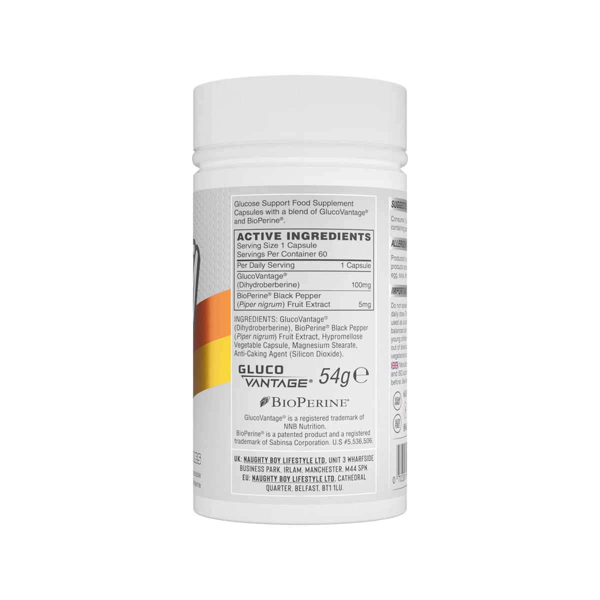 Naughty Boy Gluco-B, Trademarked Dihydroberberine Capsules, with Bioperine for Enhanced Absorption & Bioavailability. Clinically Studied, High Strength, Maximum Benefits, 60 Servings