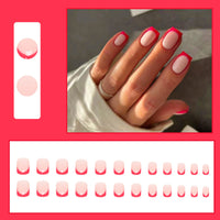 Ceboic Press on Nail Short Square, 24Pcs Nude Red French Tips False Nails, Acrylic Full Cover Nails with Design, Artificial Stick on Nails for Women and Girls Nail Art Manicure Decoration
