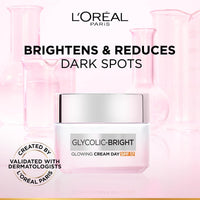 L'Oreal Paris Glycolic Bright Day Cream with SPF 17, 50ml |Skin Brightening Cream with Glycolic Acid that Visbily Minimizes Spots & Reveals Even Toned Skin