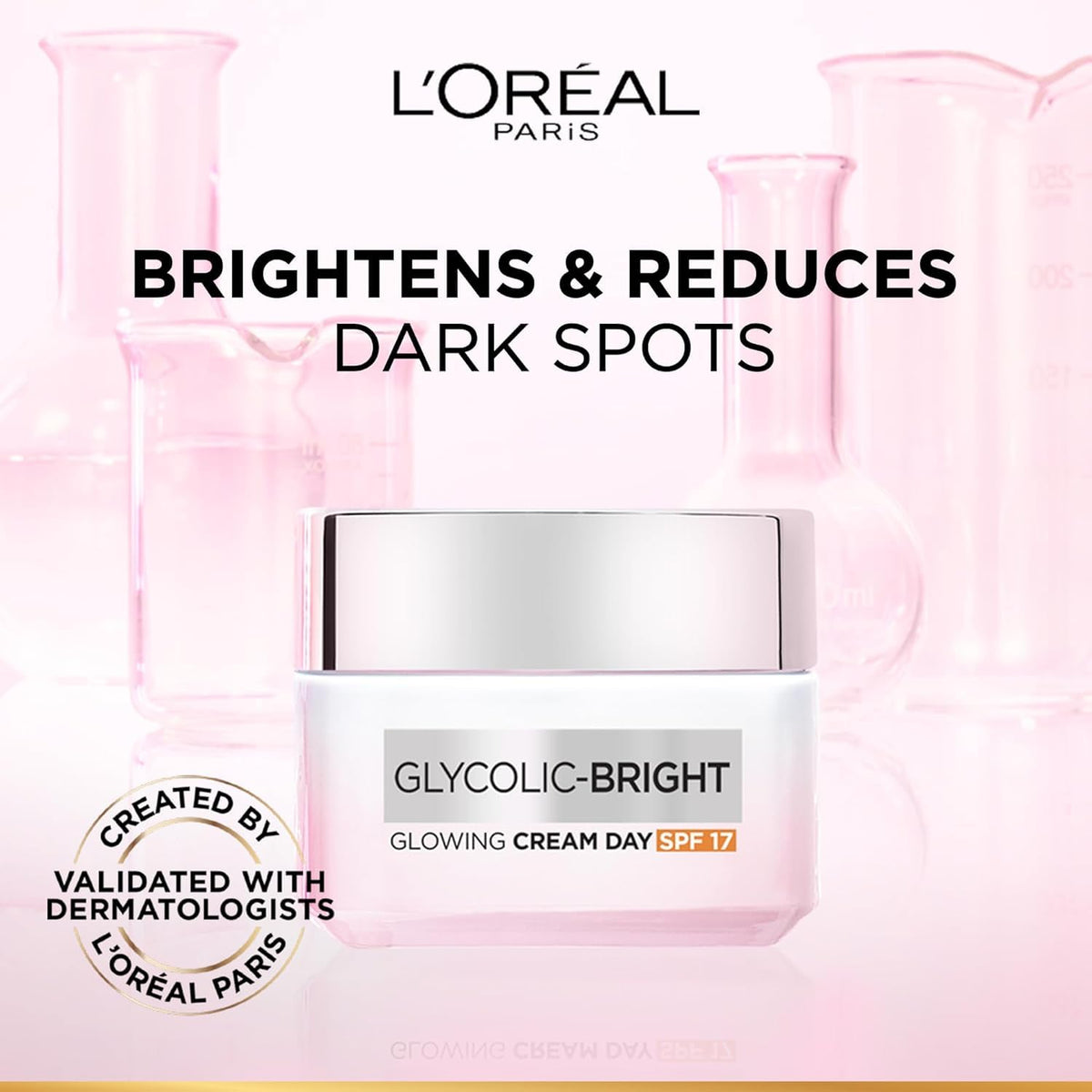 L'Oreal Paris Glycolic Bright Day Cream with SPF 17, 50ml |Skin Brightening Cream with Glycolic Acid that Visbily Minimizes Spots & Reveals Even Toned Skin