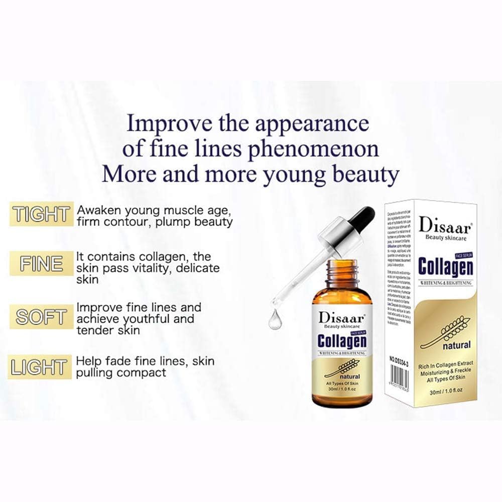 DISAAR BEAUTY Pure Collagen Whitening Brightening Anti-Wrinkle Anti Aging Face Serum Sensitive Skin Moisturizing Freckle Replenish Water 30ml