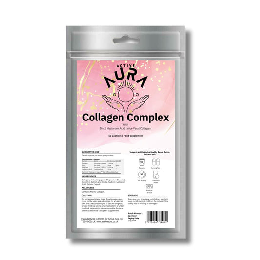 Active Aura Bovine Collagen 1200mg +Hyaluronic Acid, Aloe Vera & Zinc - Skin, Bones & Joints
