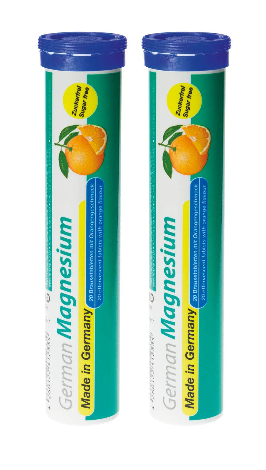 Magnesium 200 mg - 2 x 20 effervescent Tablets - Orange Flavor - T&D Pharma German Magnesium - Made in Germany