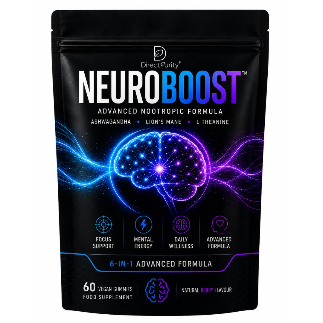 Directpurity NeuroBoost 6-in-1 Wellness Gummies - Ashwagandha, Shilajit, Lion's Mane, Maca, L-Theanine & Vitamin D3-60 Vegan Gummies - Supports Relaxation, Cognitive Function & Immune Support