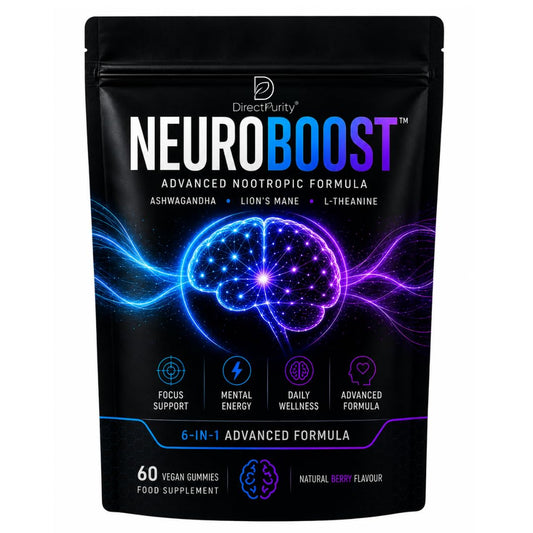 Directpurity NeuroBoost 6-in-1 Wellness Gummies - Ashwagandha, Shilajit, Lion's Mane, Maca, L-Theanine & Vitamin D3-60 Vegan Gummies - Supports Relaxation, Cognitive Function & Immune Support