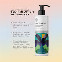 Crazy Angel Vegan Self-Tan Lotion (Medium/Dark Tan). Made in UK. 200ml.