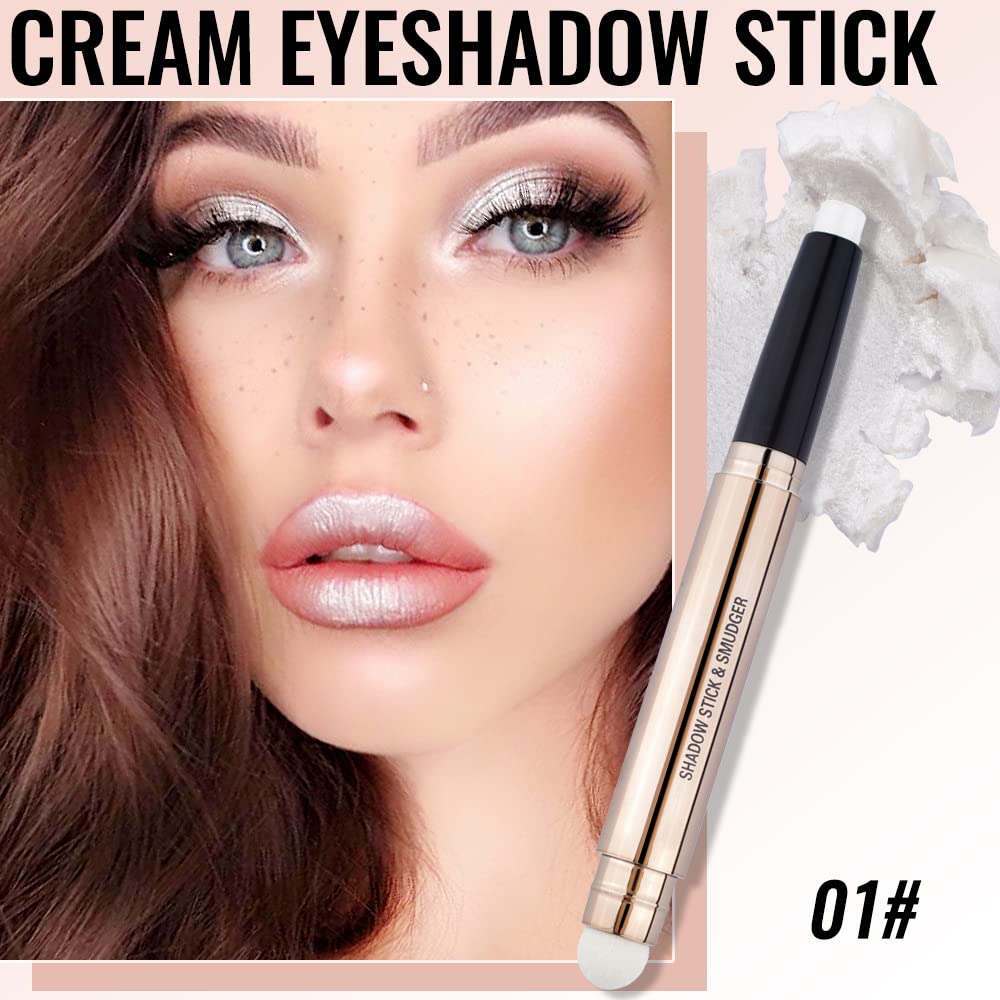 Erinde Shimmer Eyeshadow Stick, Single Eyeshadow, Glitter Eyeshadow Pencil Crayon, White Cream Eyeshadow Stick Pencil, Pearlescent Sleeper Eye Shadow for Eye Makeup 01#