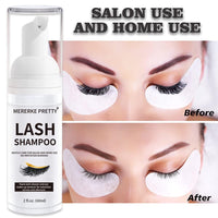 Mererke_Pretty Eyelash Extension Shampoo 60 ml + Brush - Eyelid Foaming Cleanser - Sensitive Paraben & Sulfate Free - Eyelash Wash and Lash Bath for Extensions - Salon Use and Home Care